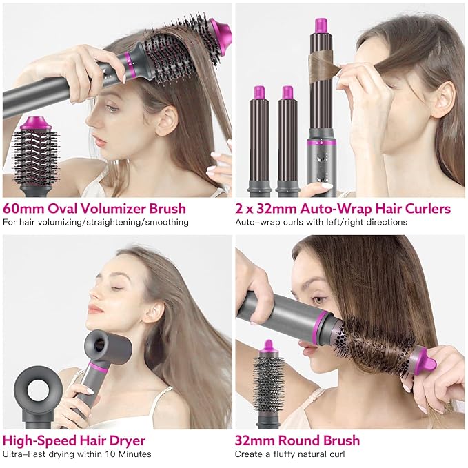 Hair Dryer Brush, webeauty 5 in 1 One Step Professional Hot Air Brush Set for Fast Drying, Curling Drying, Straightening Combing, Hair Styler [Ceramic Coating] [Negative Ion] 110000 RPM (Red)
