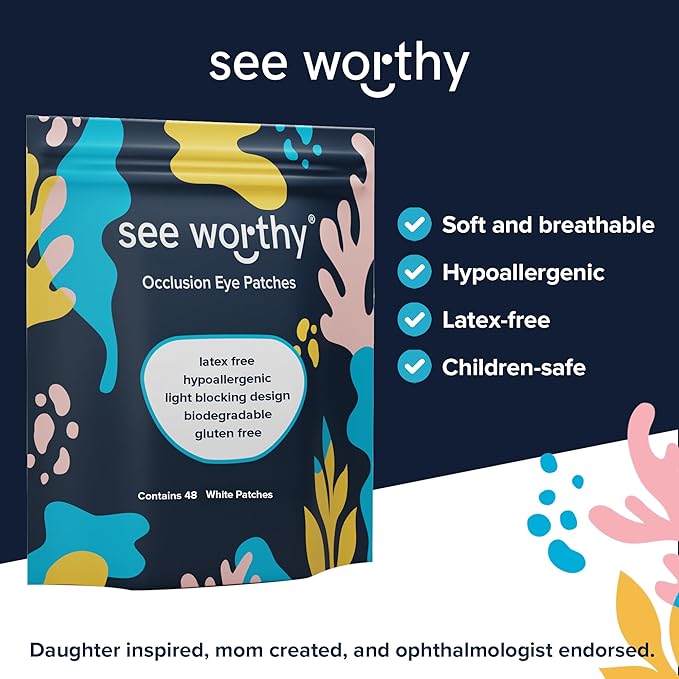 Adhesive Eyepatch for Kids & Adults - As Seen on Shark Tank - Kids Breathable, Comfortable White Eyepatch for Lazy Eye - Amblyopia & Sensitive Skin Medical Eye Patches - 48 Patches by See Worthy