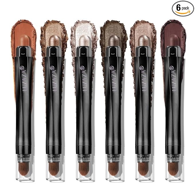 LUXAZA PRO Neutral Eyeshadow Stick Makeup Set, Metallic Shimmer Matte Cream Eye Shadow Eyeliner Brightener Pencil Crayon - Cinnamon Coco