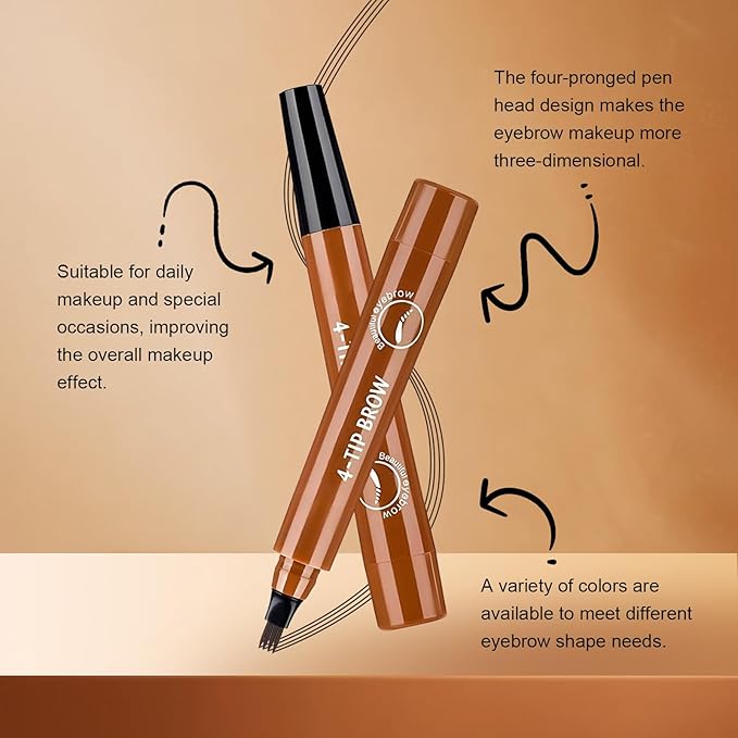 Microblading Eyebrow Pen, 2PCS Magic Waterproof Eyebrow Pencil with 4 Micro-fork Tip, 3D Natural Fine Stroke Eyebrow Pen for Women, Easy to Use Eye Brow Pencil for Defined Makeup (Light Brown)