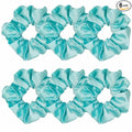 6 Pcs Satin Silk Hair Scrunchies and Ponytail Holders - Soft Hair Ties, Fashion Bands, Bows, Ropes, Elastics - Hair Accessories for Women and Girls (4.3 inch, Blue Green)