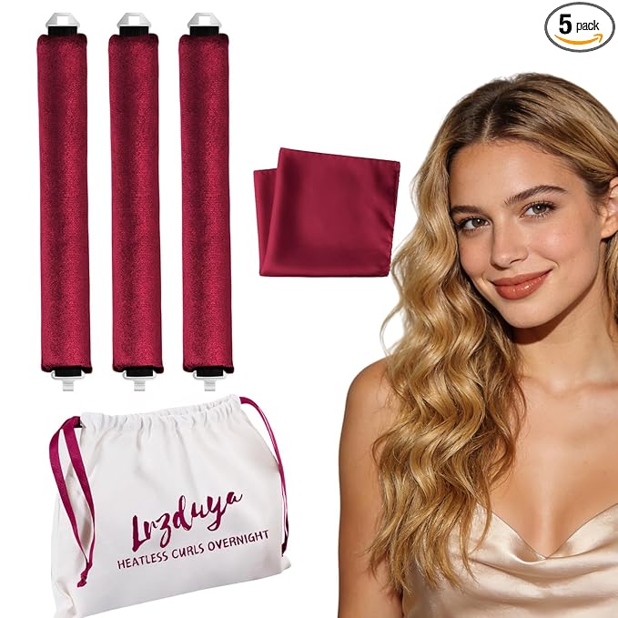 Heatless Curls Overnight Rods Heatless Hair Curler Hair Curlers To Sleep In Heatless Curls Blowout Rods Heatless Curling Rods With Luxury Cloth Bag Scarf For All Hair Types (Bright Red, 3Rods)