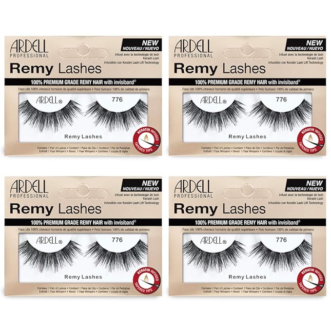 Ardell Remy Lash 776, Premium Grade Remy Hair False Lashes with Invisiband, 4 Pairs
