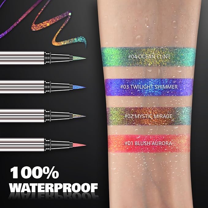 Chameleon Liquid Eyeliner, Multi-Chrome Metallic Color Shifting Waterproof Colorful Eyeliner, Long Lasting,Quick-Drying, Smudge-proof, Ultra-Fine Tip #01