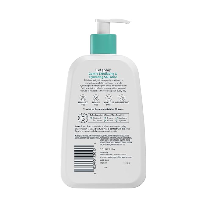 Cetaphil Gentle Exfoliating SA Face Lotion, Lightweight Moisturizer for All Skin Types, 8 Oz Pump Bottle, Salicylic Acid, Mandelic Acid & Gluconolactone, Gently Exfoliates, Dermatologist Recommended