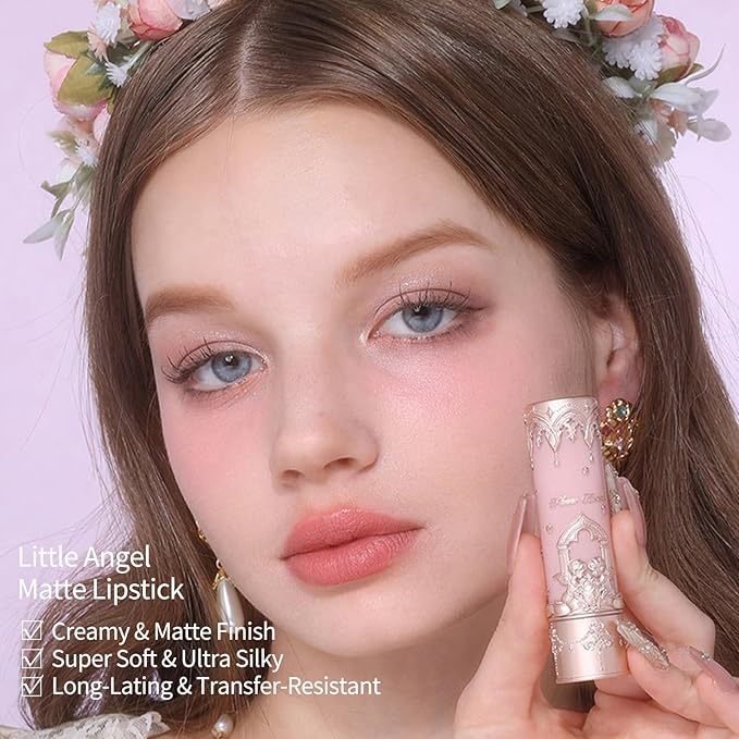 Flower Knows Little Angel Cream Blush and Matte Lipstick Set,Buildable & Blendable Velvety Makeup,Soft Long-Lasting Cute Make Up(Blush 04 Rose Ashes + Lipstick C05 Choir)