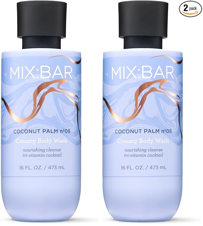MIX:BAR Coconut Palm Creamy Body Wash for Women, Hydrating & Moisturizing with Niacinamide, Panthenol & Vitamin C - Vegan, Sulfate Free, Paraben Free, 16oz (Pack of 2)
