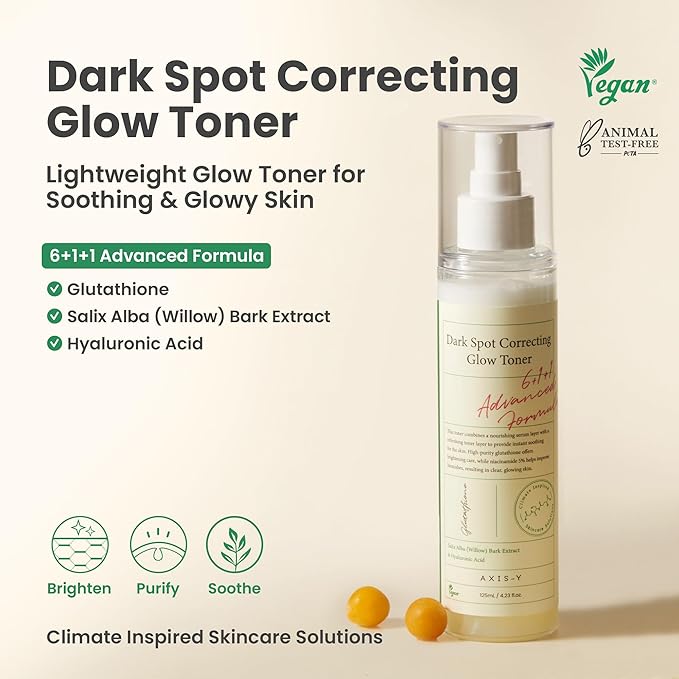 AXIS-Y Dark Spot Correcting Glow Toner – Brightening Hydrating Toner with 5% Niacinamide, Glutathione & Hyaluronic Acid for Uneven Skin Tone (4.23 fl. oz.)