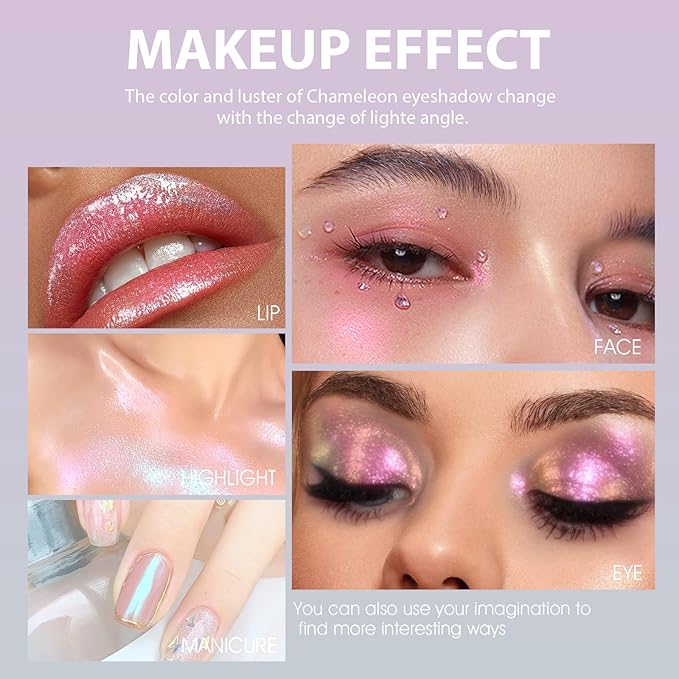 Metallic Liquid Chameleon Eyeshadow, Multi-Dimensional Eye Looks, Long-lasting Holographic Glitter Multichrome Eyeshadows Makeup (#002+006+013)