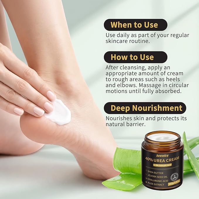 Urea Cream 40% Plus Salicylic Acid 2%, Foot Cream for Dry, Cracked Heels, Calluses Professional Feet Maximum Strength Moisturizing Cream, 155g