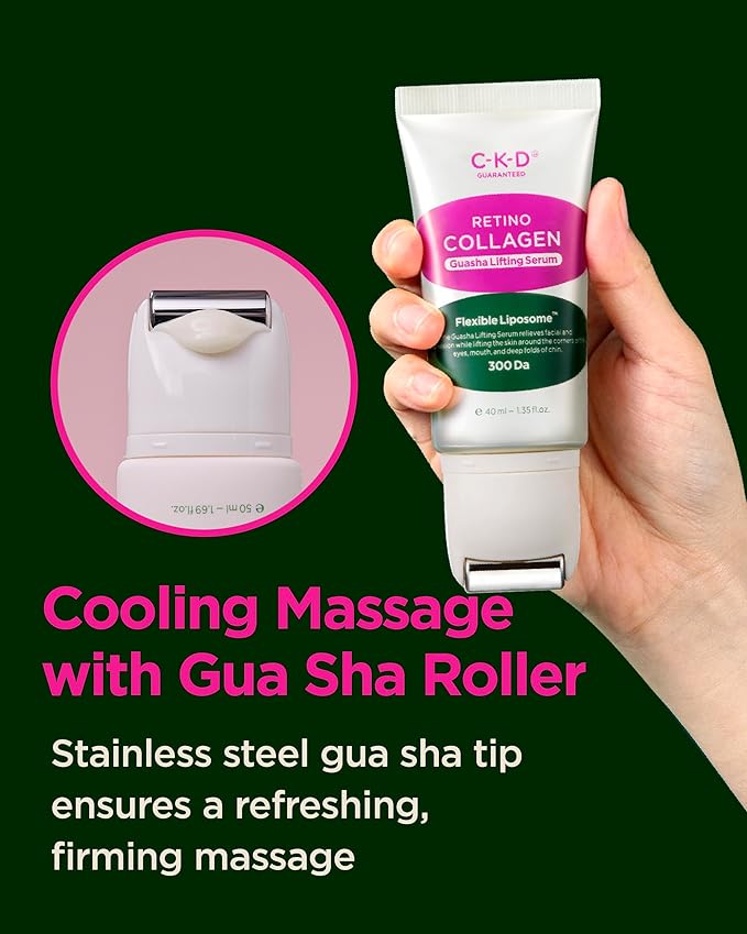 CKD Retino Collagen Guasha Serum with Stainless Steel Roller, Lifting & Firming Face Serum for Wrinkle Care, Collagen Boosting Hydrating Anti-Aging for Radiant Skin, Korean Skincare, 1.35 fl oz