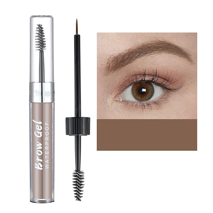 Waterproof Eyebrow Gel 8 Colors Full-pigmented Long Lasting Liquid Brow Gel for Fuller & Defined Looking (#03 Medium Brown）