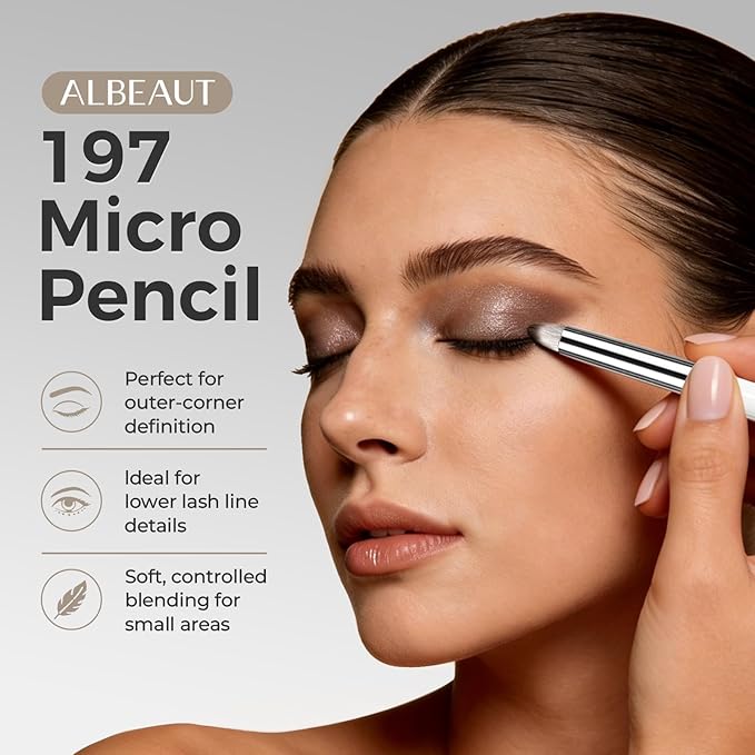 Albeaut Small Eyeshadow Brush, Soft Firm Pencil Brush with Precise Point, Eyeliner Smudge Tool, Delicate Areas Eye Shadow Applicator for Inner Eye & Different Eye Shape (197 Micro Pencil)