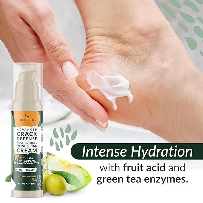 Tree To Tub Foot Cream for Dry Cracked Heels and Feet - Foot Lotion for Dry Cracked Feet, Non-Greasy Moisturizer Urea Cream w/Softening Shea Cocoa Butter, Citrus Foot Care for Women & Men
