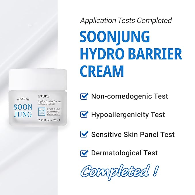 ETUDE SoonJung Hydro Barrier Cream, Face Moisturizer for Sensitive Skin, 92.2% Hydrating Ingredients, Low pH Level 5.5, Dermatologically Tested, Panthenol, Madecassoside, Korean Skin Care (2.53 Fl Oz)