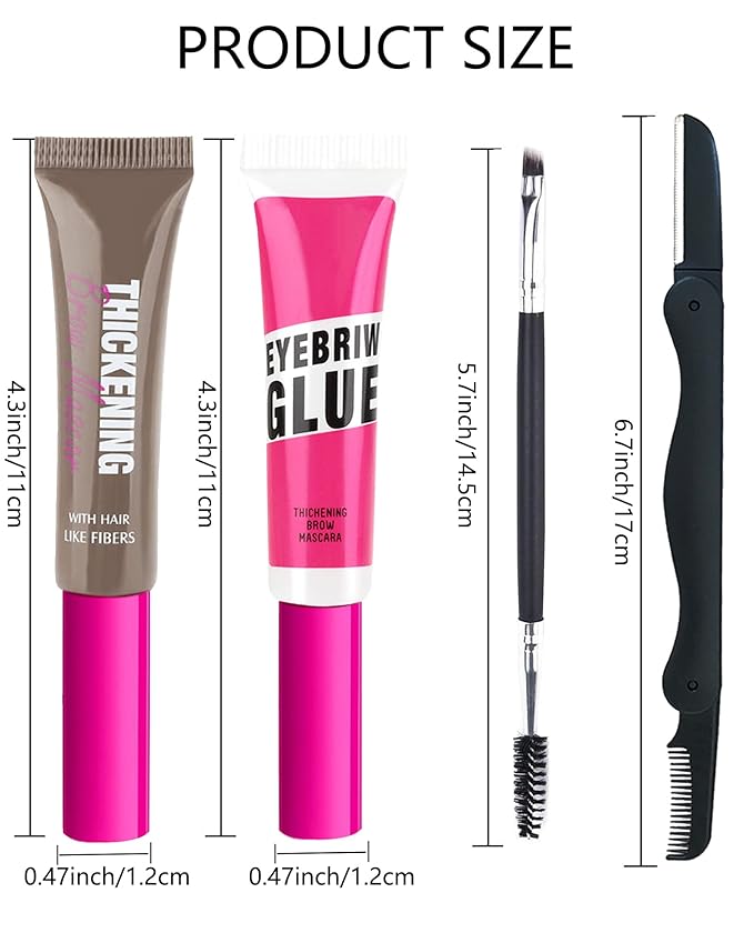 Waterproof Tinted Brow Gel-Blonde Thickening Tint Eyebrow Mascara Gel & Clear Setting Brow Glue,Brow Filler Dye Brows Cream,Long Lasting Eye Makeup for Women,Light Medium Dark Brown-Set 02