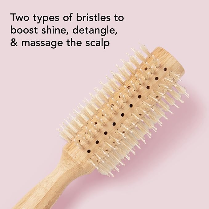 The Hair Edit Sleek Goddess Boar Bristle Bamboo Round Brush,Vented Blowdry Hair Brush for Smooth Shine & Flyaway Control, Distributes Natural Oils, Lightweight Eco-Friendly, Hairbrush for Women