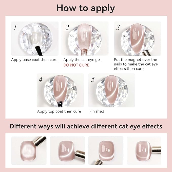 Nude Magnetic Cat Eye Gel Nail Polish Moonlight Nail Polish Smoothie Cateye UV Gel Polish with Magnetic Stick and Nail Lamp, 12ML