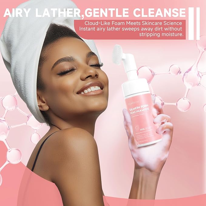 FluMisch Salmon DNA PDRN Facial Cleanser | Low pH Hydrating Daily Foaming Face Wash with Soft Massage Heads | PDRN, Collagen & LHA | Gentle Pore Care & Radiant, Balanced-Looking Skin | 4.23 oz