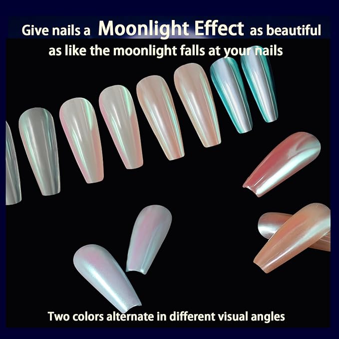Allstarry Unicorn Chrome Nail Powder, Aurora Mermaid Iridescent White Pearl Nail Chrome Powder Pigment Glitter Fairy Dust for Nail Art, Manicure, Gel Nail Polish - Spring Moonlight