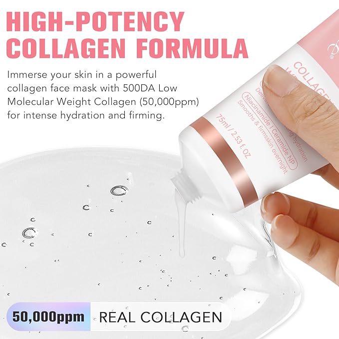 Collagen Night Wrapping Mask, Overnight Peel Off Facial Mask with Hydrolyzed Collagen for Hydrated, Plumped & Smooth Skin