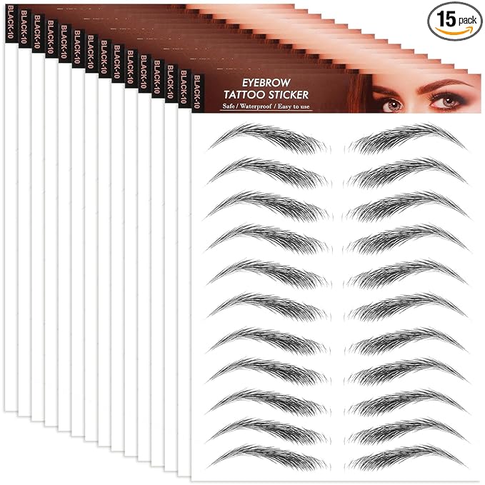YUXIANLB 15 Sheets Waterproof Eyebrow Tattoo Fake Eyebrows Sticker 4D Hair-Like Eyebrow Tattoos Stickers Temporary Eyebrows Tattoo For Women Long-Lasting Eye Brow Christmas For Makeup Beginner