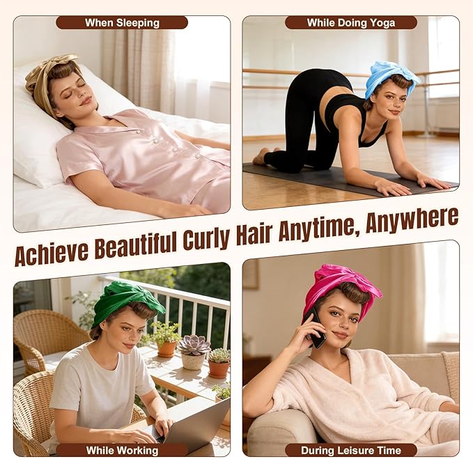 TULOBI 3 Pcs Heatless Curls Overnight - Upgraded Velvet Heatless Hair Curler with Velcro Fastener, Overnight Jumbo Blowout Rods, Hair Curlers to Sleep in for All Hair Types (Rose Red)