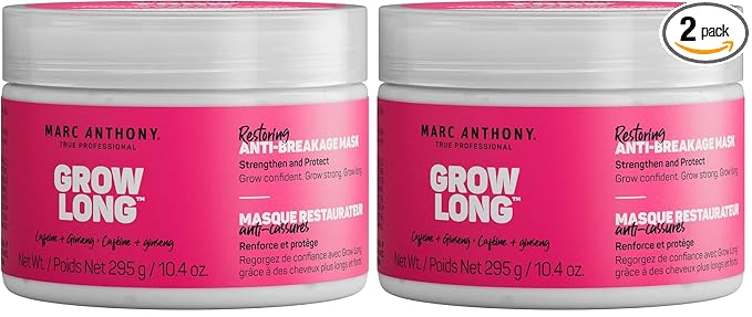Marc Anthony Deep Conditioning Hair Mask for Dry & Damaged Hair, Grow Long Biotin - Argan Oil, Caffeine & Keratin Anti-Frizz Leave-In Repair Treatment For Split Ends & Breakage,(Pack of 2)