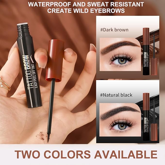 2Pcs Tatoo Eyebrow Gel Peel Off,Long-lasting Eyebrow Tint Peel Off,Waterproof Eye Brow Tint,For Fuller & Defined Looking Brows（01 Natural Black）