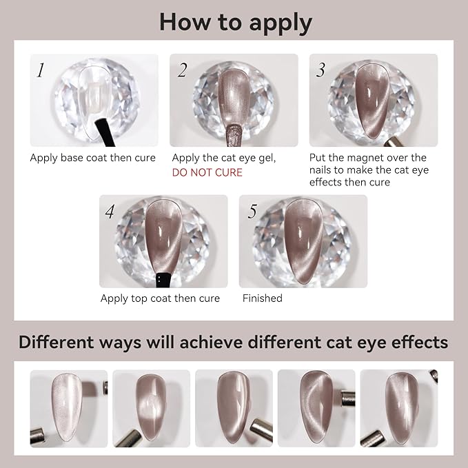 Cat Eye Gel Nail Polish 12ML, Crystal Moonlight Brown Cateye Gel Polish With Magnetic Stick, Magnetic Glitter Holographic Nail Polish Glass Diamond Cats Eye Velvet Gray 1PC