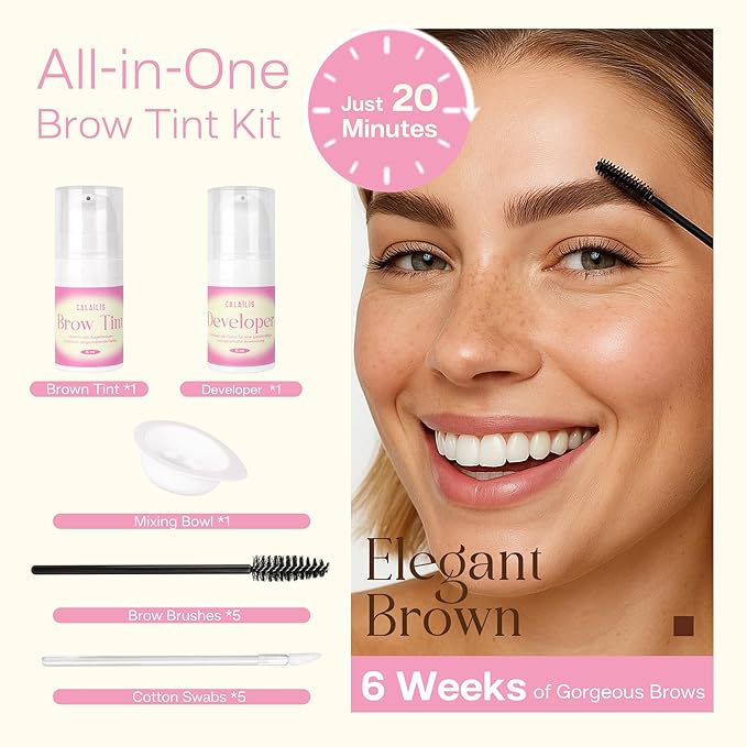 CALAILIS Eyebrow Tint Kit, Eyebrow Color Kit with Natural Effects Long Lasting 6+ weeks, Waterproof Brow tint with Gentle Ingredients, Safe & Easy to Use for Salon & at Home (Brown)