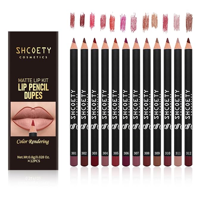 SHCOETY 24 Pcs Matte Lip Liner Set, 2 Packs Waterproof Longwear Lip Pencils, High Pigmented Smooth Lip Makeup (SH012X + SH012NX)