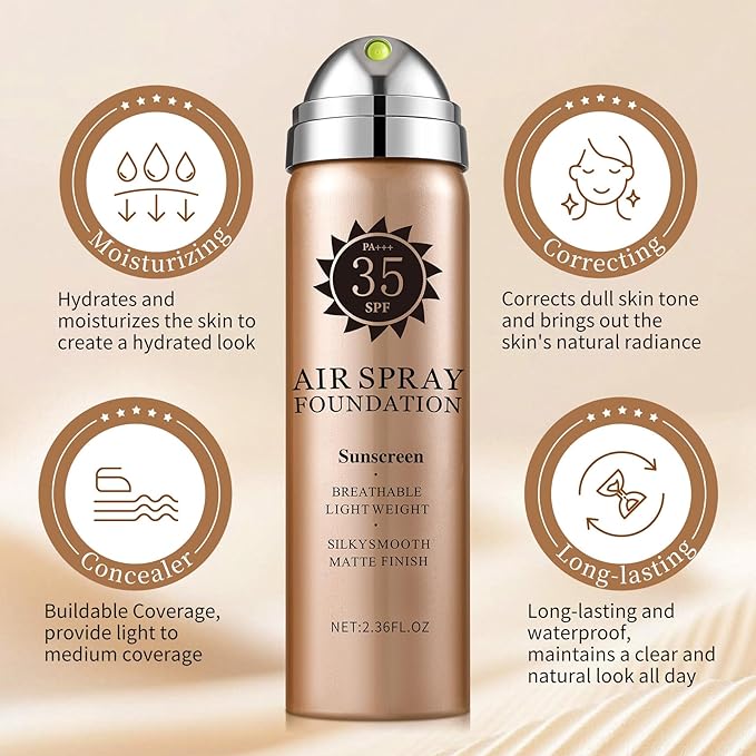 Air Brush Makeup Foundation,Magic Minerals Airbrush Foundation Makeup,Silk Flawless,Buildable Coverage,Moisturizing Formula for Smooth Radiant Skin,01 Natural/Warm Porcelain（Sunscreen）