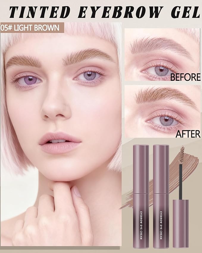 Light Brown Tinted Eyebrow Gel, 2 Pcs Long Lasting Waterproof Eye Brow Tinting Kit, Smudgeproof Eyebrow Mascara Glue, Ultra-Fine Brush Brow Filler Stain,Women's Mother's Day Makeup Gifts for Women-05