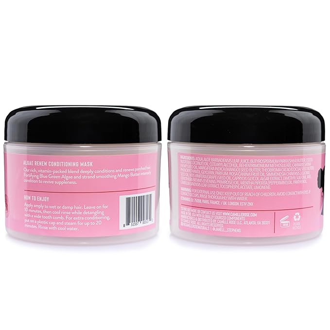 Camille Rose Conditioning Mask, Algae Renew 2-Pack – Deep Conditioner for Dry, Damaged Hair, Strengthening & Revitalizing Moisture, Frizz Control, 8 Oz Ea