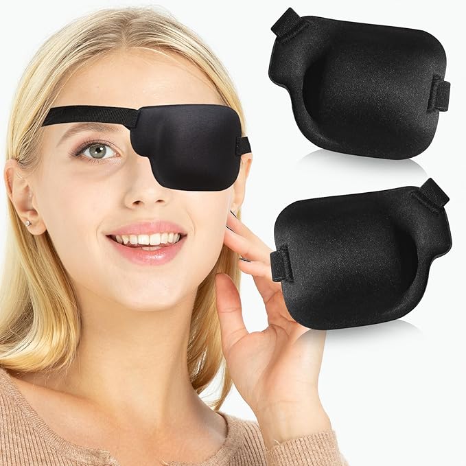 2Pcs 3D Eye Patches for Adults, Adjustable Medical Eyepatch for Lazy Eye, Large Black(Left and Right