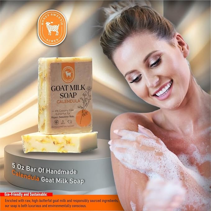 Honey Sweetie Acres 2-Pack Calendula Goat Milk Soap - Handmade 5 oz Bar, Made with Natural Ingredients, Moisturizing & Gentle, Made in the USA