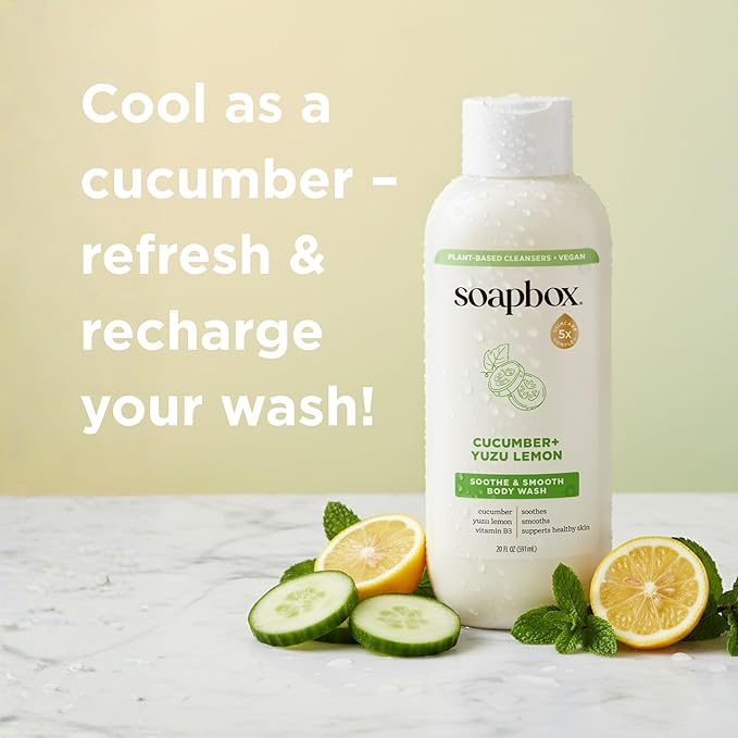 Soapbox Moisturizing Body Wash, Cucumber & Yuzu Lemon Shower Gel - Hydrating Natural Body Wash with Shea Butter - Clean Ingredients Free of Harsh Chemicals, Sulfates, Parabens & Silicones - 3 Pack