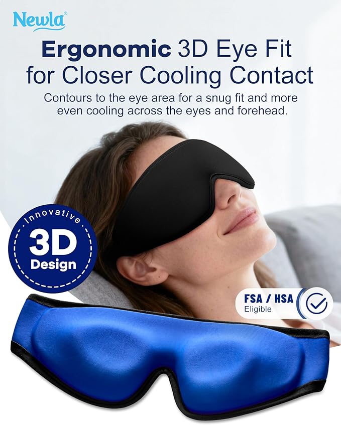 Cooling Gel Eye Mask for Puffy Eyes, Larger Full-Eye Cold Compress for Swelling, Ice-Cold Therapy, Forehead & Upper Cheek Cooling Relief, Reusable Headache and Migraine Mask, FSA Eligible HSA, Black