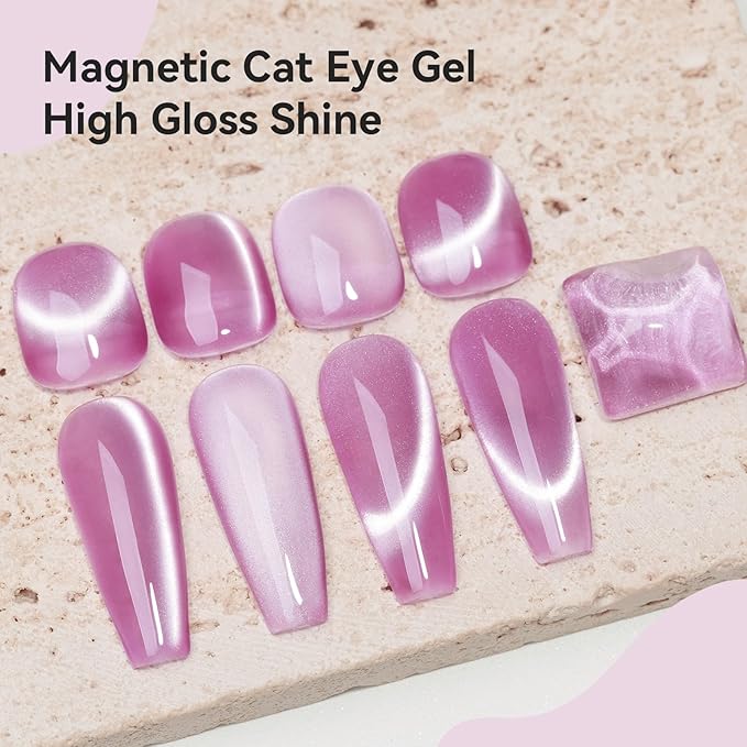 Cat Eye Gel Polish Moonlight 12ML, Magnetic Pink Purple Cateye Shiny Holographic Nail Polish Smoothie UV Gel Polish for Nail Art Manicure DIY at Home