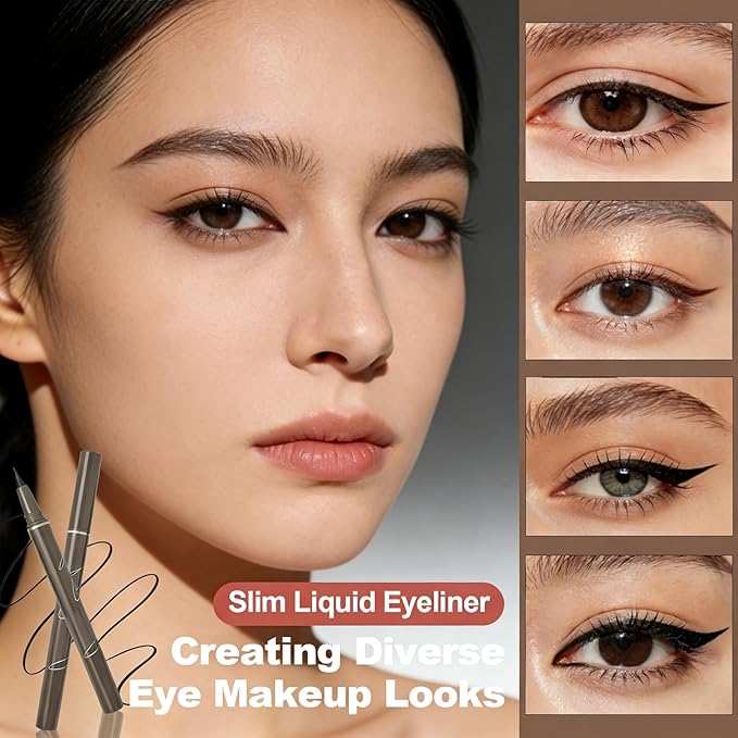 Ultra Fine Liquid Eyeliner Pencils- Slim Felt Tip for Precise Eye Lines, Waterproof, Smudge Proof & Quick-Drying, Winged Liner and Inner Corner. Long Lasting All Day Makeup, Smooth & Lightweight