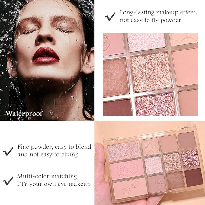 AMY'S DIARY Pink, Nude Eyeshadow Palette Eye shadow Makeup,Eyeshadow Shiny Sparkle Shimmer Glitter Eyeshadow Waterproof Pallete, Glitter Eye Make Up (12-04)