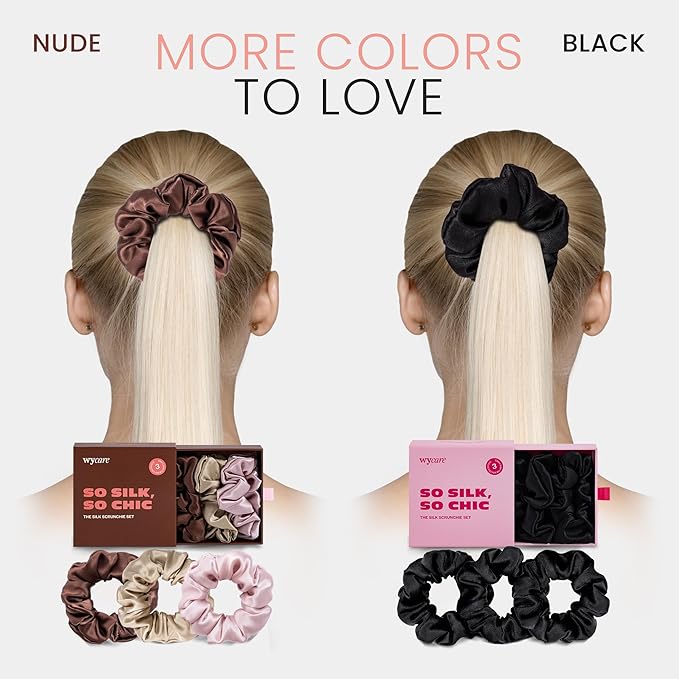 Wycare 100% Silk Scrunchies - Gentle on Hair Mulberry Silk Scrunchies for Women - Luxurious Sleep Ties for Women's Curly Hair (Set of 3 Blush)