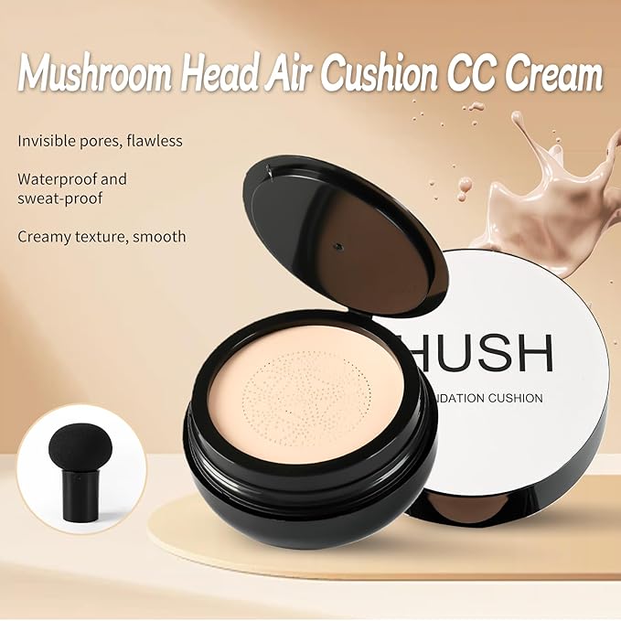 Foundation for Women, Ideal for Light/Medium Complexions, Mushroom Head Air Cushion CC Cream, BB Cream for Women (Natural)