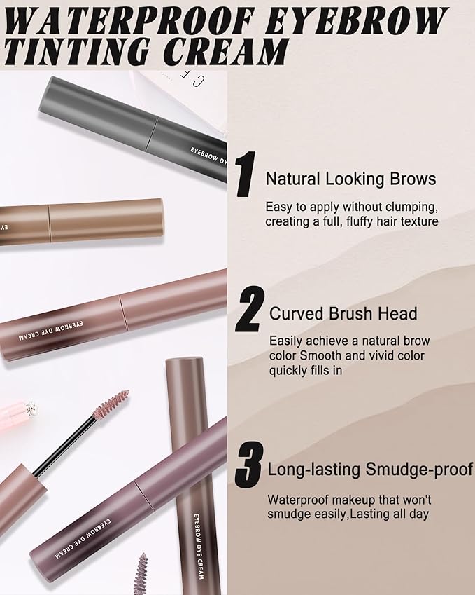 Brown Tinted Eyebrow Gel,2 Pcs Long Lasting Waterproof Eye Brow Tinting Kit,Smudgeproof Transfer-Proof Eyebrow Glue,Ultra-Fine Brush Brow Filler Stain,Women's Mother's Day Makeup Gift for Women-04