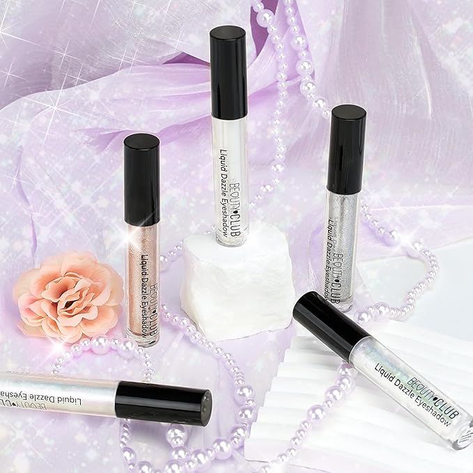 Liquid Glitter Eyeshadow Eyeliner, High Pigment Metallic Shimmer Eyeshadow Liner, Quick Drying Sparkle Eye Shadow, Lightweight Long-Lasting Shiny Eyes Liner Highlighter Makeup, 03# Sunset Champagne