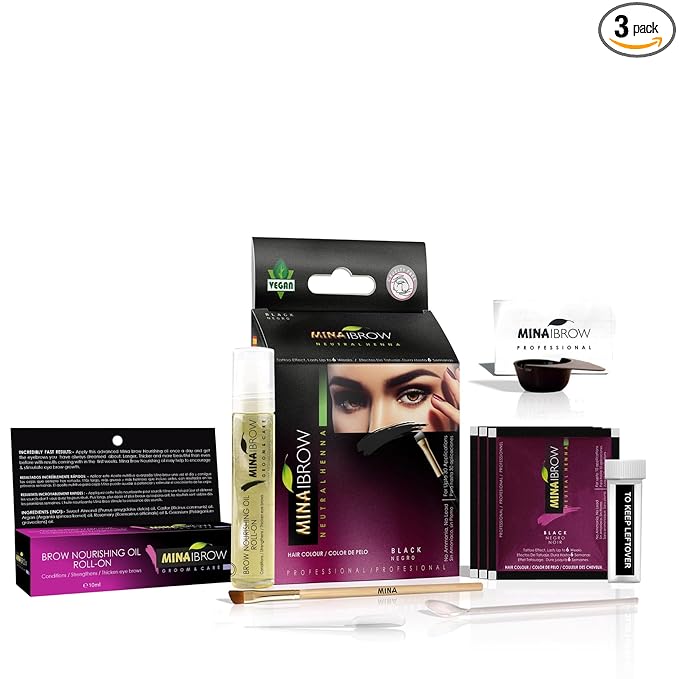 MINA ibrow Henna Professional Tint Kit with Nourishing Oil (Black)