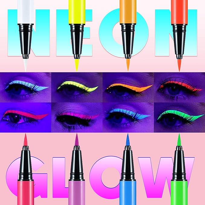 UV Neon Liquid Eyeliner, Matte Colored Eyeliner Pen, Waterproof Smudge-proof Pigmented Eye Liner, Glow Brightly Under UV Lights, Colorful Eye Makeup For Halloween Christmas, Neon Red-Orange