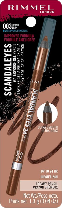 Rimmel London Scandaleyes Waterproof Gel Pencil Eyeliner, Long-Wearing, Ultra-Smooth, Smudge-Proof, 003, Brown, 0.04oz (Pack of 2)