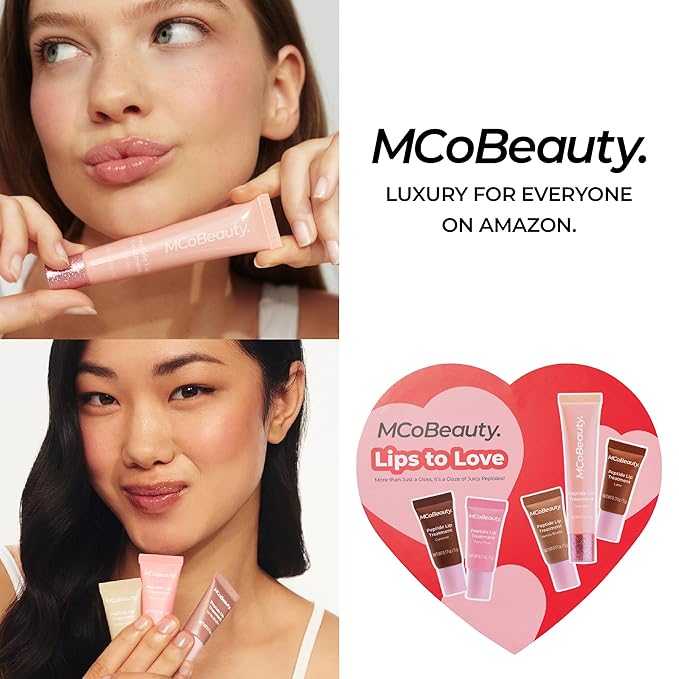 MCoBeauty Peptide Lip Treatment Gift Set - 5 Piece Plumping Balm Gloss Tint Kit - Hydrating Cream Oil Plumper Volumizer with Shea Butter & Peptides for Dry Lips - Vegan & Cruelty Free